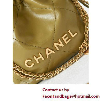 Chanel Shiny Calfskin  &  Gold-Tone Metal CHANEL 22 Mini Handbag AS3980 Olive Green